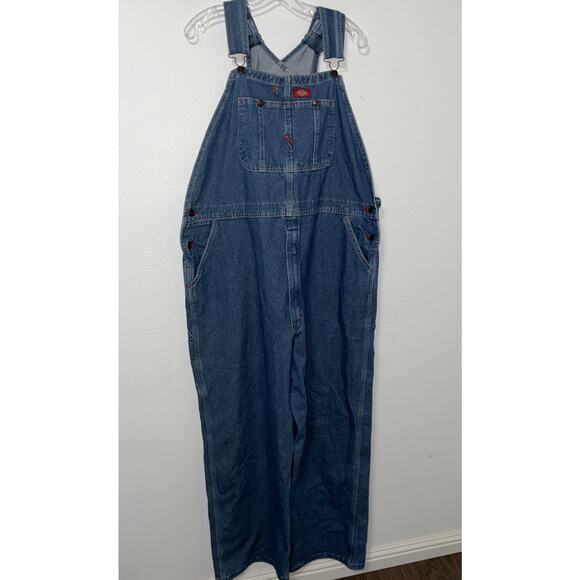Dickies Mens Bib Overalls Blue Denim Cargo 42X30 100% Cottom - Picture 2 of 8